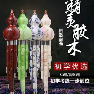 云南民族吹奏乐器青花瓷胶木三音可拆C调降B调专业初Y学7孔葫芦丝