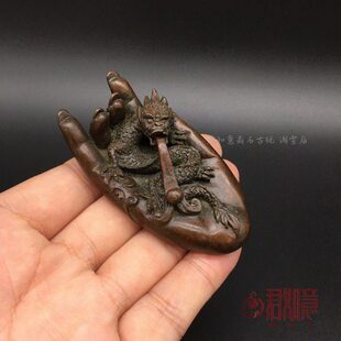 实心铜大权在握茶宠摆件 全铜佛手生肖龙美好寓意小铜件礼物