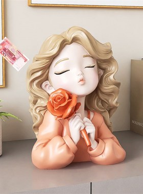 卡通女孩存钱罐家居装饰品摆件轻奢电视酒柜O桌面储蓄钱罐生日礼