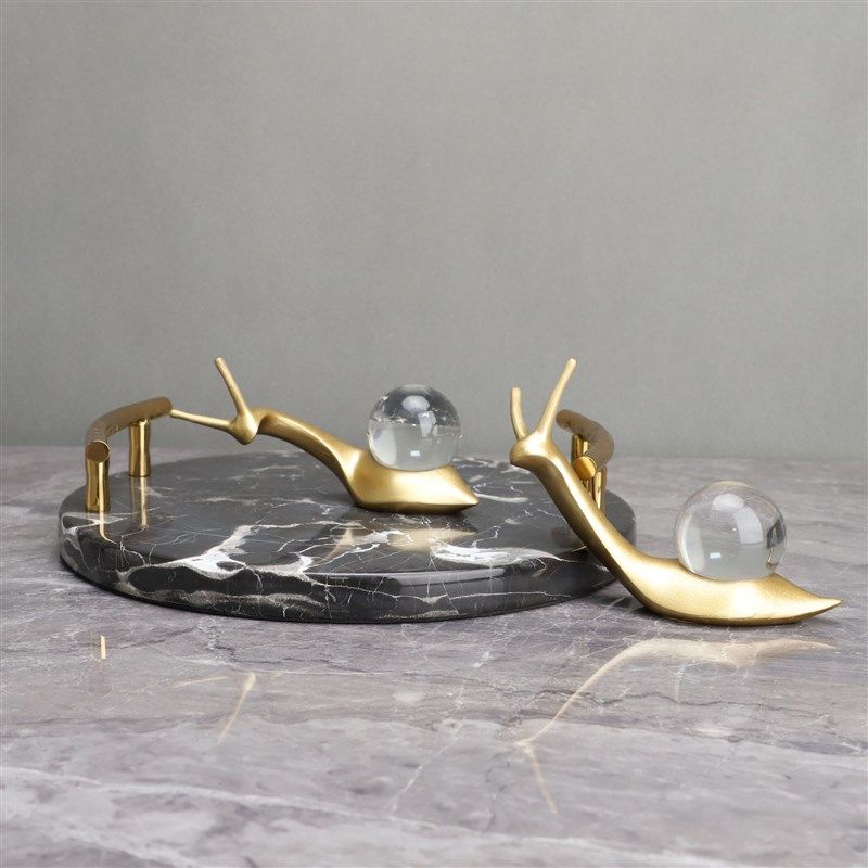 新中式树脂蜗牛大理石托盘样板房B电视柜客厅茶几家居软装饰品摆