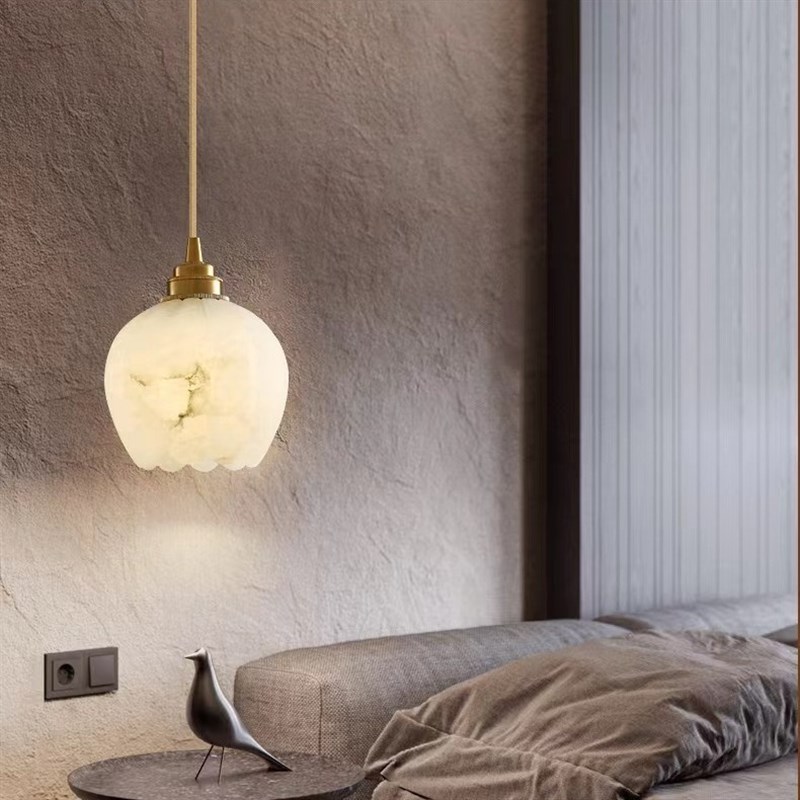 北欧全铜云石床头小吊灯花朵简约现代卧室N灯餐厅灯三头长条灯