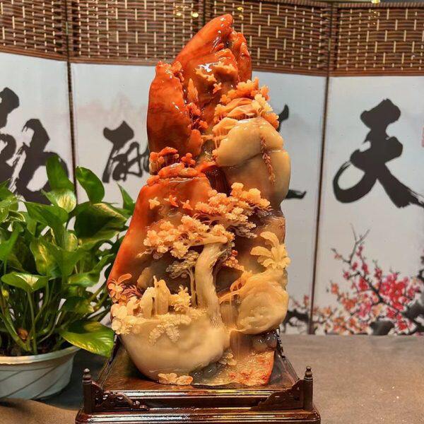 福建寿山石锦绣良缘摆件家居俏色山水客厅装饰摆设奇石巧雕工艺