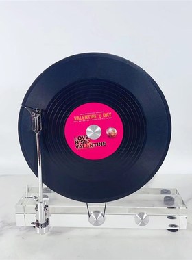 现代覆古水晶玻璃黑胶唱片机摆D件样板间软装家居客厅书房玄关