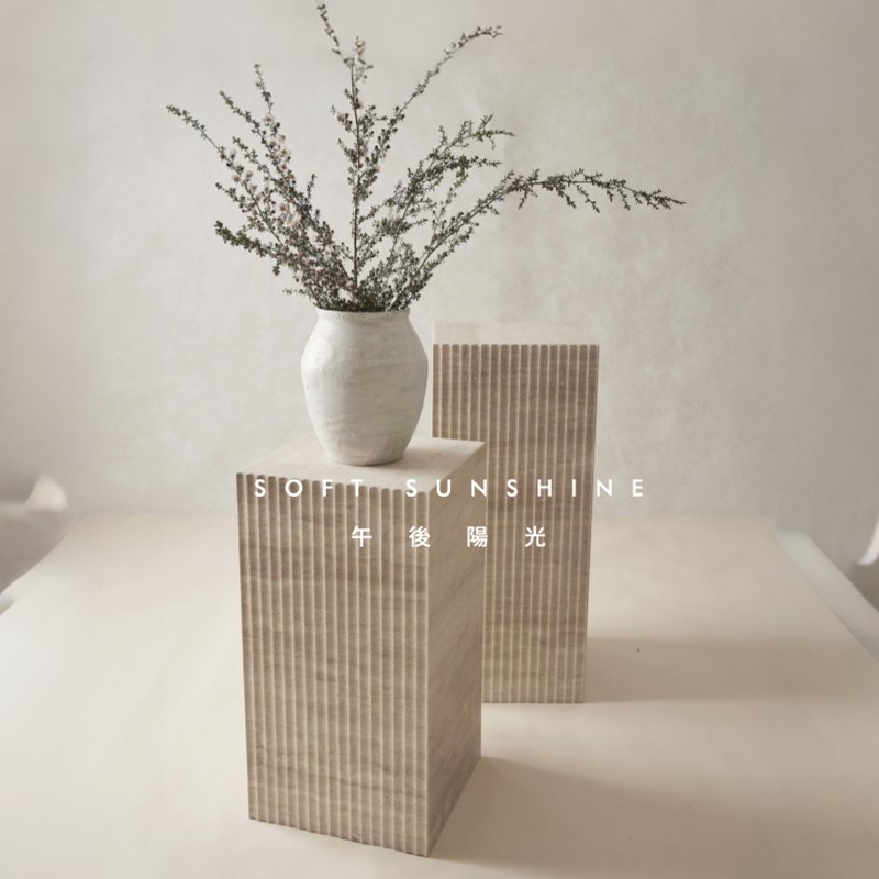 黄洞大理石单面开槽几何s体六面体落地雕塑底座摆件墩展示台立柱