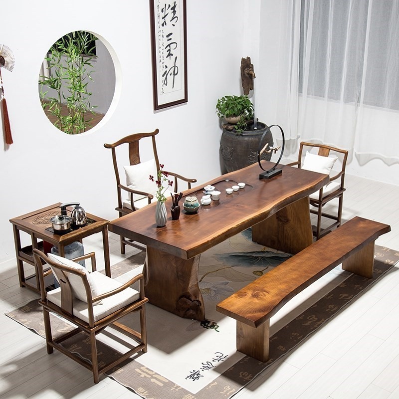 茶室茶椅桌组合实木桌办公室茶台会客桌泡茶桌Q大板桌功夫茶桌简