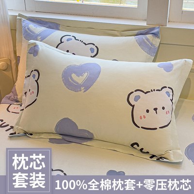 A类全棉卡通枕头套枕芯一整套家用单只可拆洗护颈椎.助睡眠整头