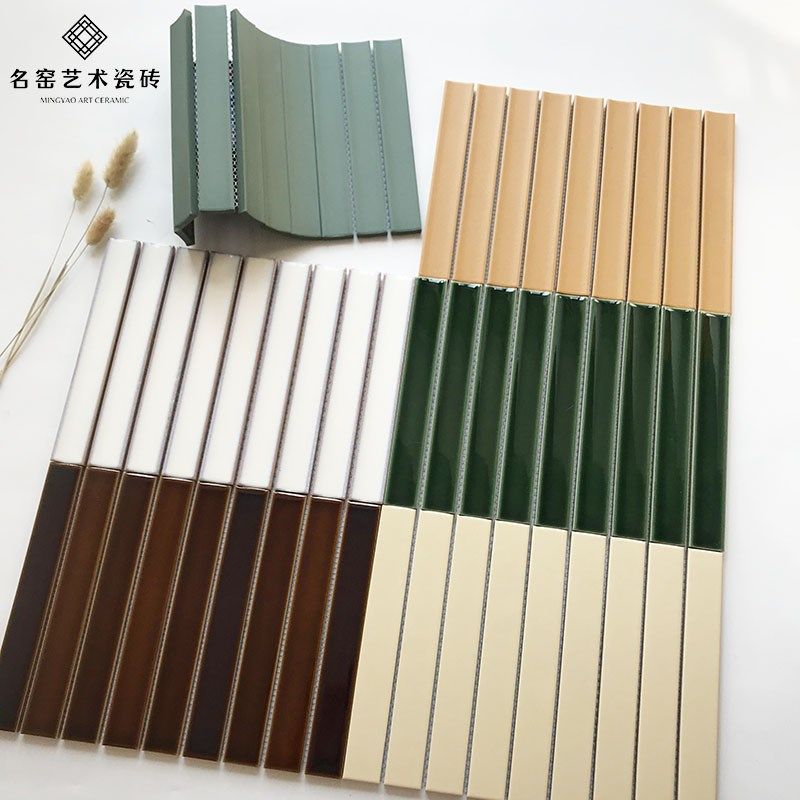 窑变月牙长条形马赛n克通体墨绿凹面瓷砖民宿吧台浴室酒店背景墙