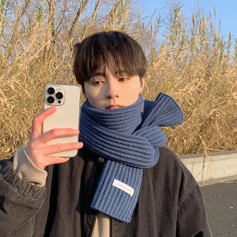 围巾男冬季送男朋友冬天针织情侣秋冬G蓝色粗毛线针织围脖男生礼