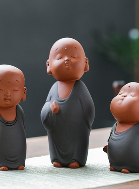 陶瓷人物小和尚摆l件可爱小沙弥禅意家居客厅桌面书桌鱼缸造景饰