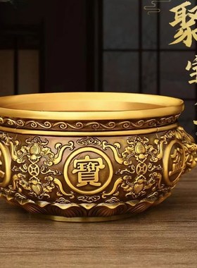 纯铜聚宝盆摆件实心黄铜聚宝y盆家居装饰品五福铜盆摆设开业礼品