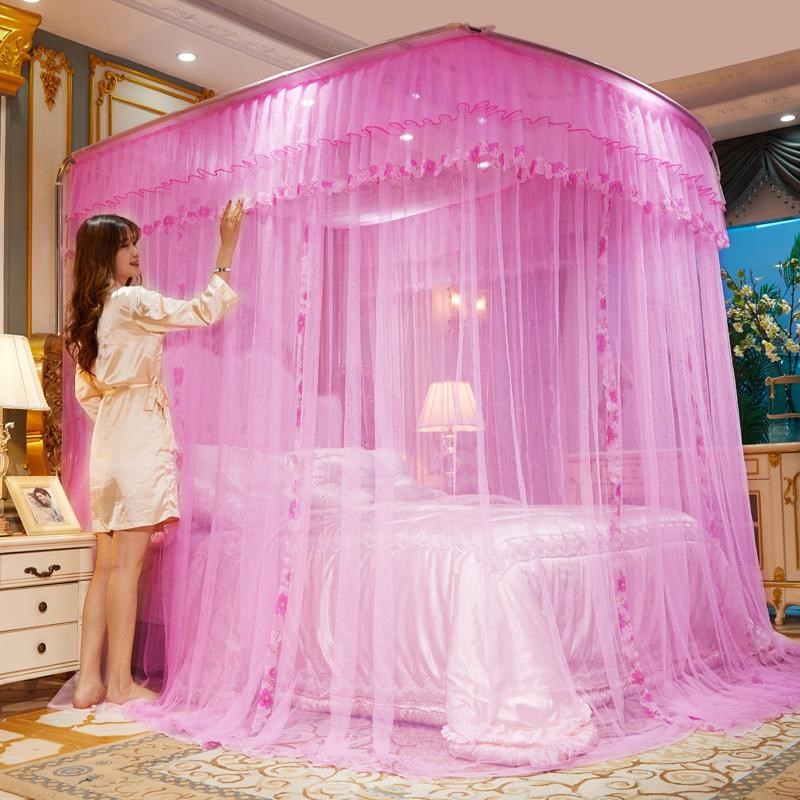 9WOR伸缩蚊帐U型三开门家用落地公主风1.8m1.5mS2米床支架加密加