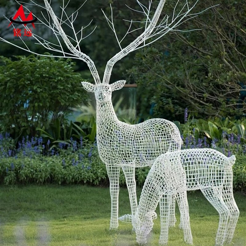 不锈钢镂a空梅花鹿雕塑户外公园林景观小区售楼部草坪造景装饰摆