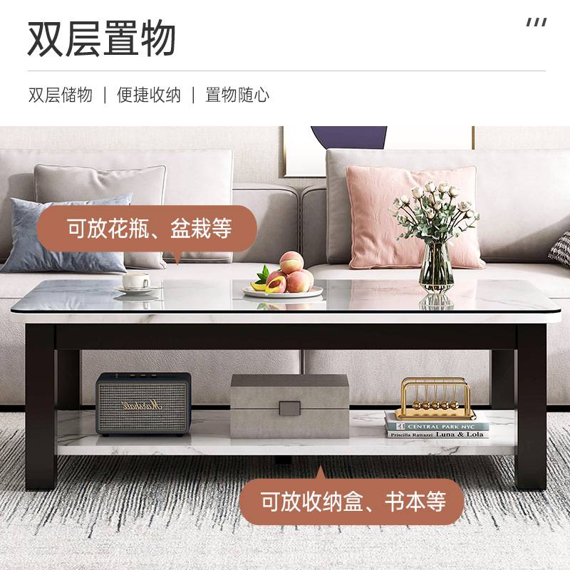 茶几客厅家用小户型现代简约轻奢办公室茶桌钢化玻璃方形桌子储物