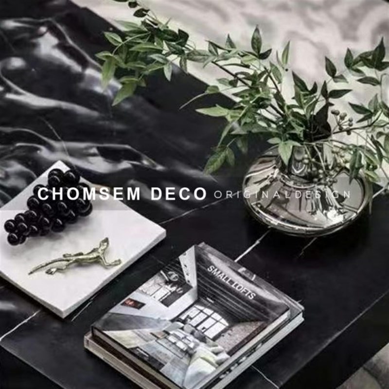 博古架花器客厅茶几托盘家居玻璃样板间现代装Q饰花瓶摆件玄关书