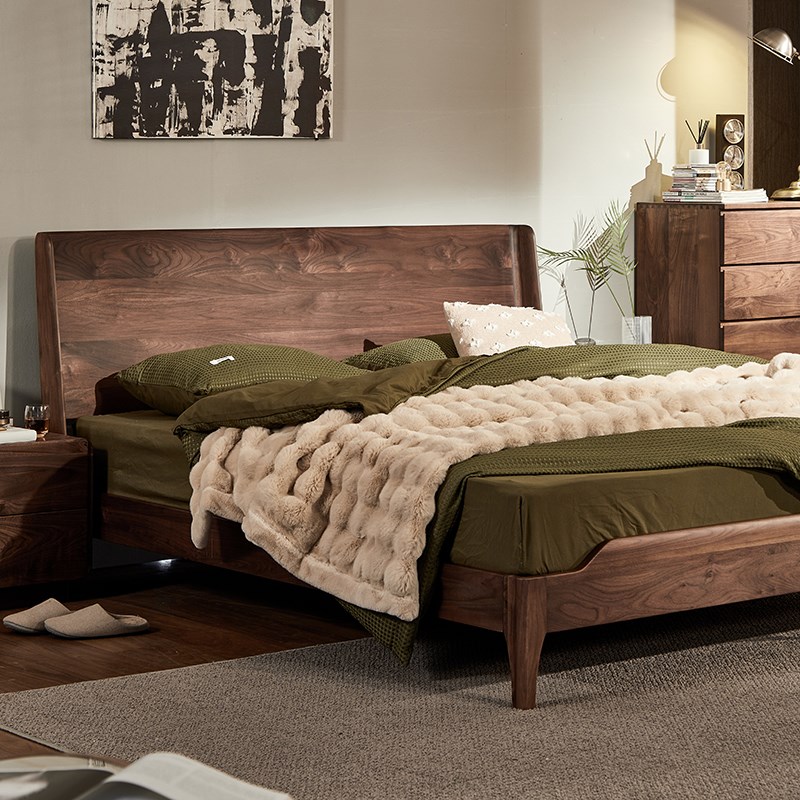 北美黑胡桃木全实木床简约现代主卧双人床1.L8米 高端意式原木婚