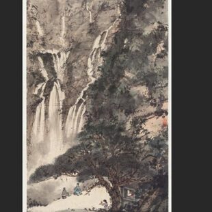 1:1傅抱石幽对鸣泉写意山水画国画艺术微喷古代名画复制品装饰画