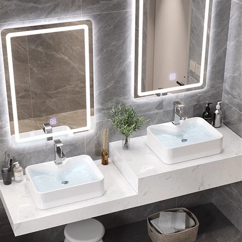 现代简约高低洗手台大理石浴室柜组合幼儿园亲Q子台上盆洗漱台定