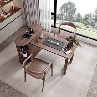 全实木移动茶台小户型泡茶桌家用现代简约可伸缩阳台烧水一体茶柜