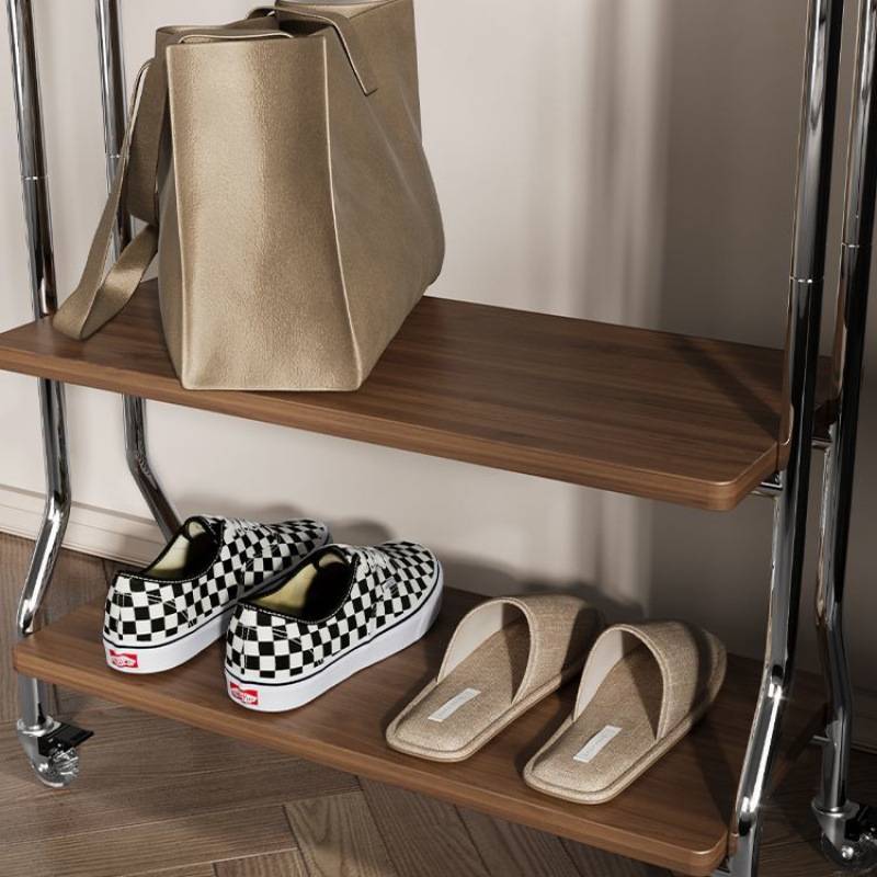 中古风可移动落地式卧室衣帽间客厅挂衣架多功能不锈钢收纳衣帽架