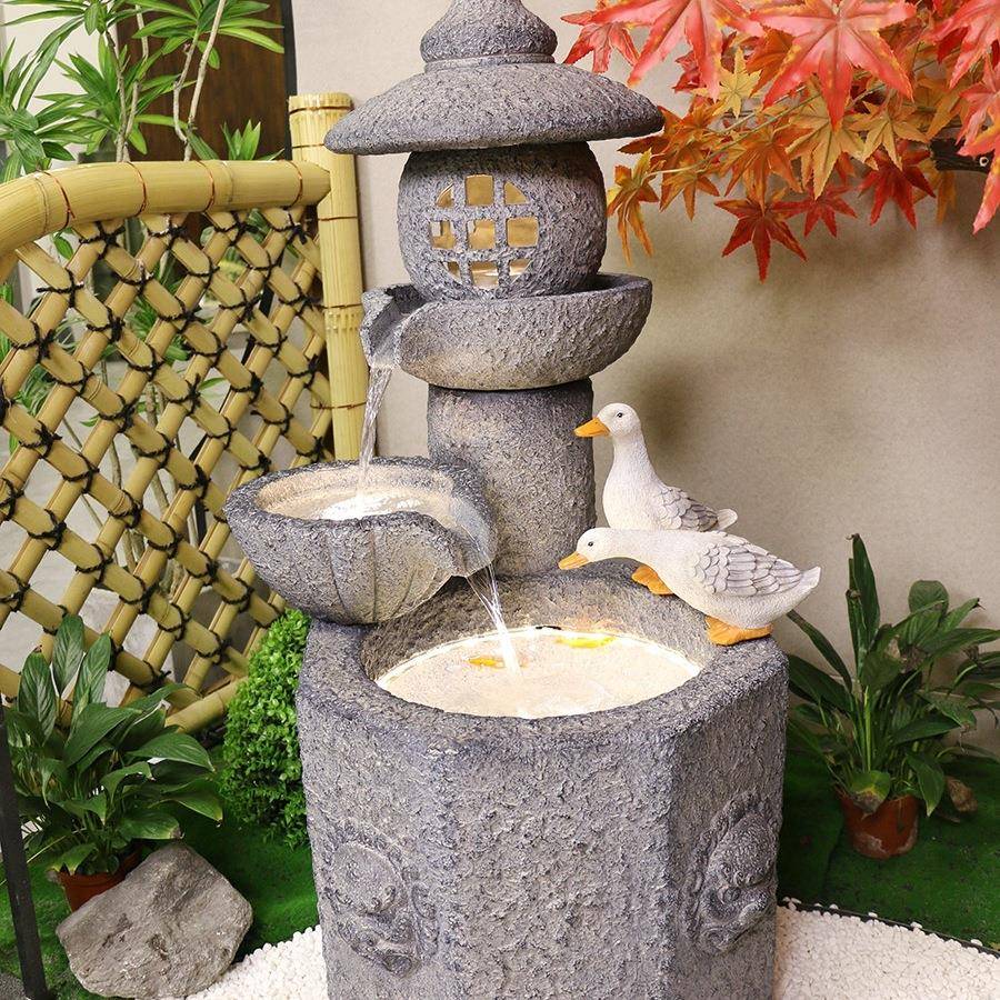 日式庭院鱼池景观阳台院子花园造景布置别墅户外流水喷泉摆件