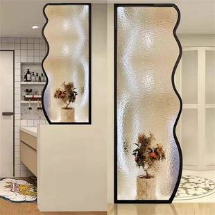 卫生间玻璃隔断半墙洗手台干湿分离淋浴室波浪水波纹艺术隔断屏风