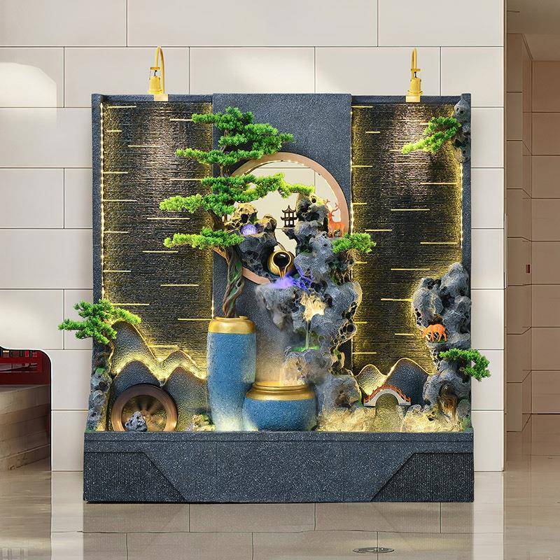 水幕墙流水屏风办公室隔断户外别墅庭院假山鱼池瀑布喷泉景观摆件