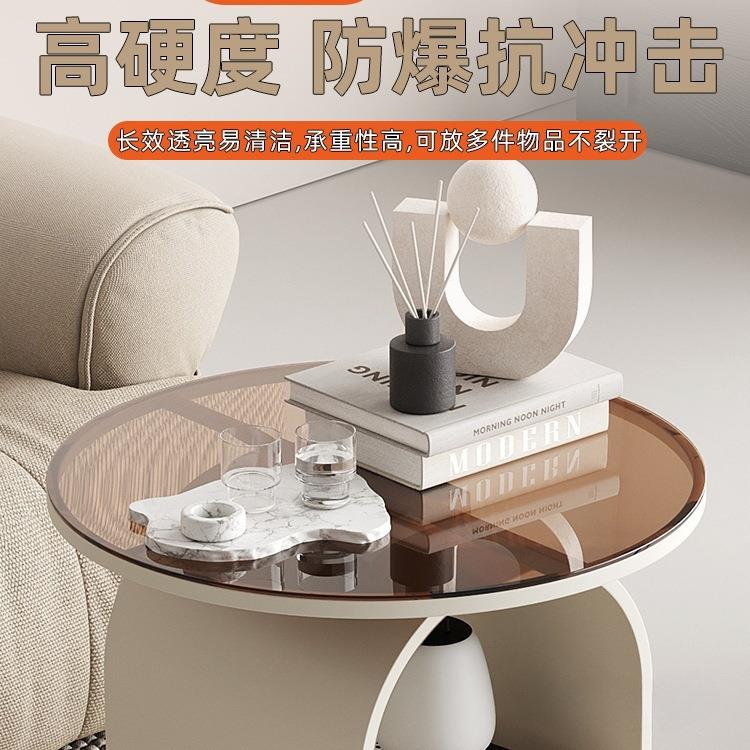 移可动带轮网客厅沙B179-奶发边几玻璃小茶几红简易圆桌小户型创