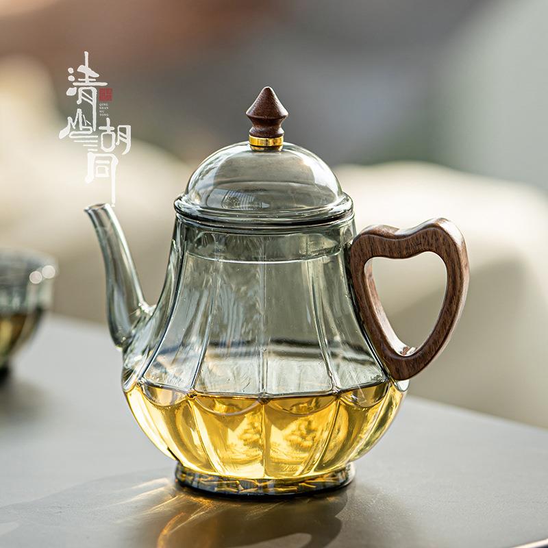 复古耐热玻璃茶壶绿茶仿宋壶加厚花茶手执壶带滤孔家用煮茶烧水壶