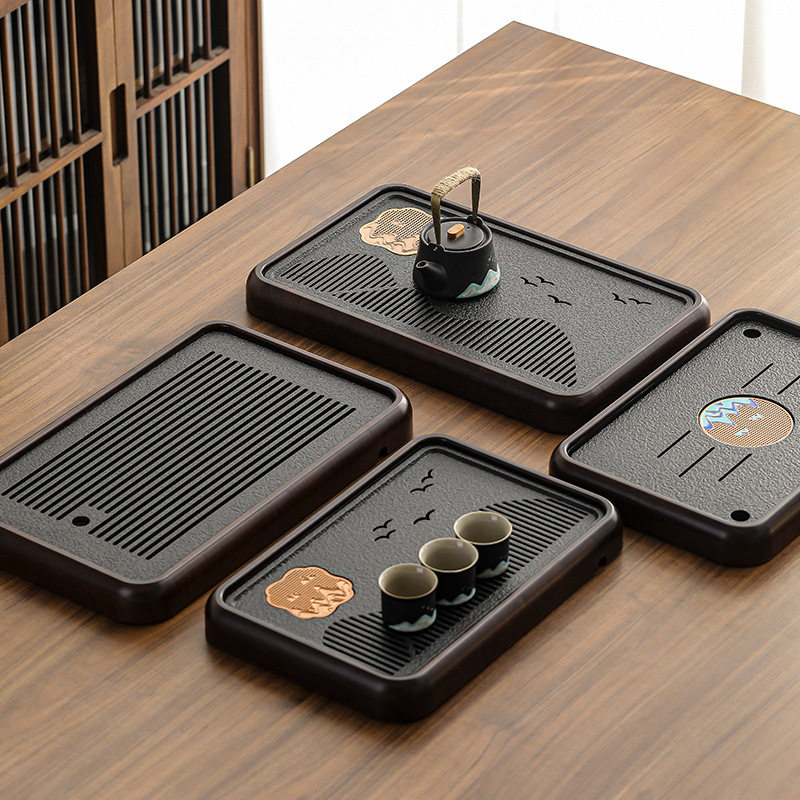 中式茶盘家用2025新款实木小型储水茶托盘仿乌金石轻奢干泡小茶台