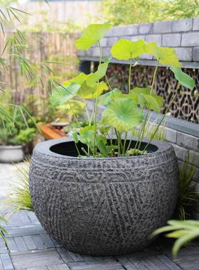 中式园林景观室外庭院鱼缸造景草坪花园装饰摆件阳台布置鱼池花盆