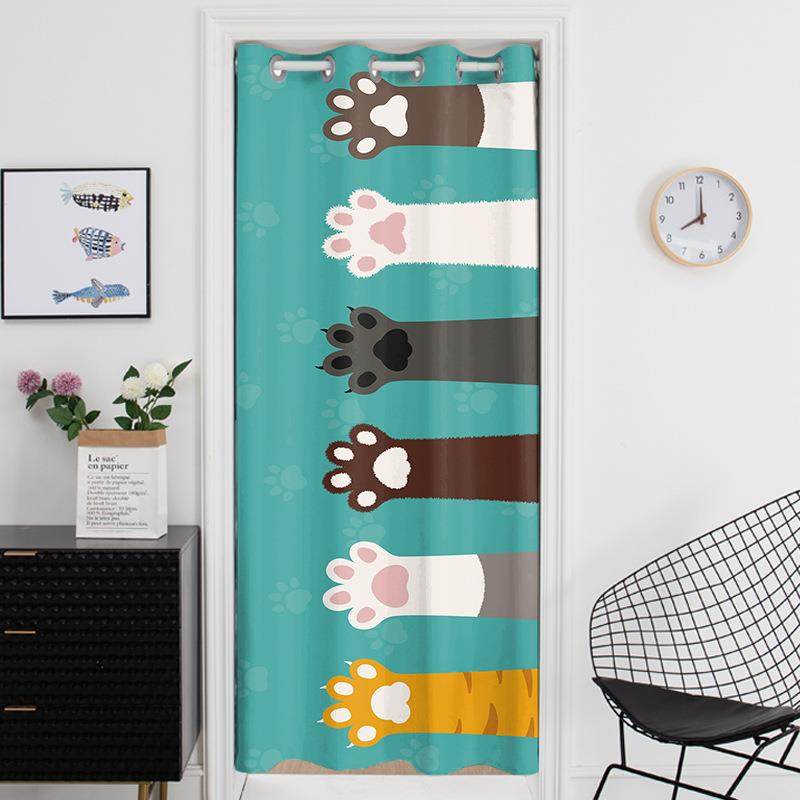 可爱卡通动物猫咪免打孔卧室客厅门帘厨房试衣间遮挡帘房间隔断帘