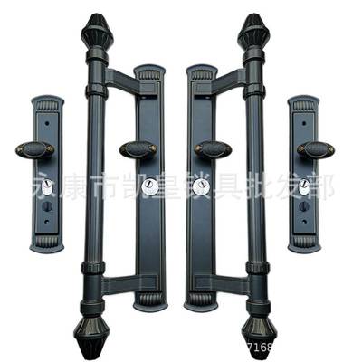 梅兰竹菊豪华防盗大门拉手红古铜灰色双开门把手别墅入户门锁加厚