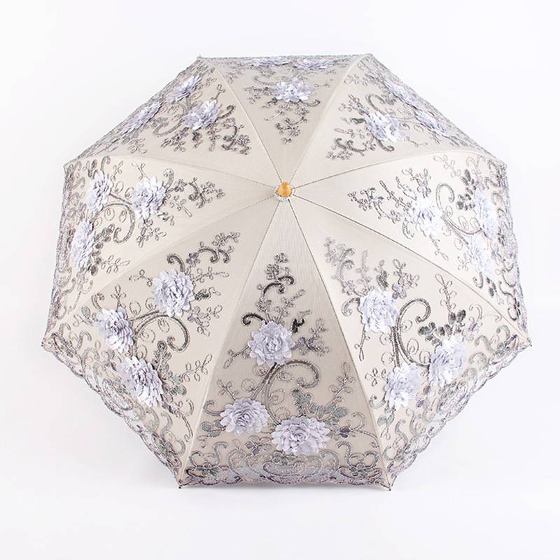 双层蕾丝绣花伞欧若拉BM1618折叠晴雨伞黑胶防晒二折遮阳太阳伞