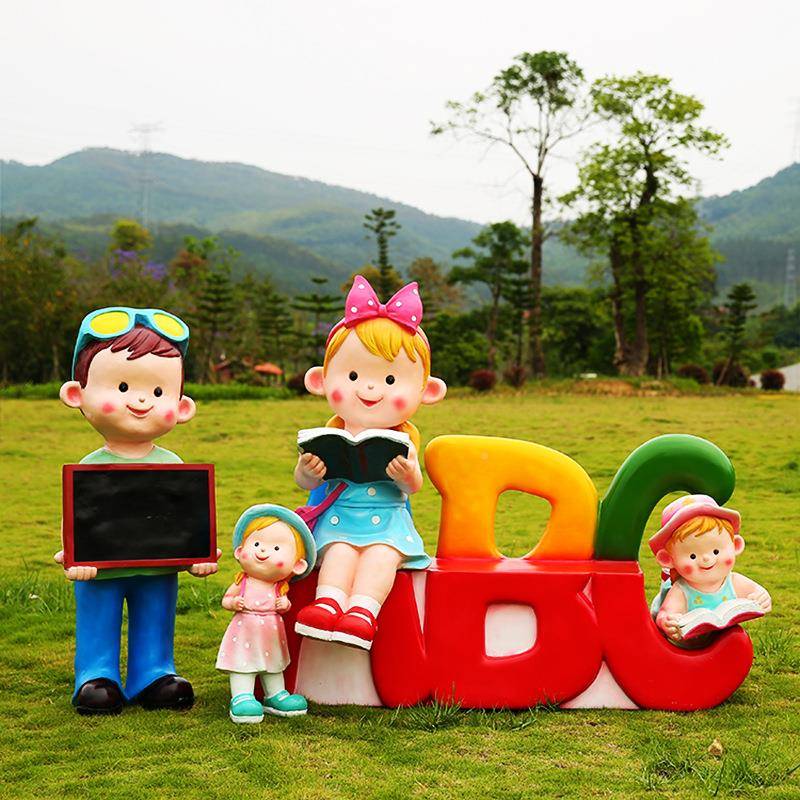 幼儿园卡通人娃物玻璃钢雕塑读书卡通娃娃学公园校小区草坪娃户外