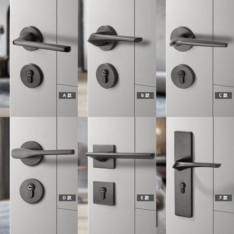 门锁室内卧室房门锁现代家用锁具磁吸静音门把手分体黑灰色木龙全