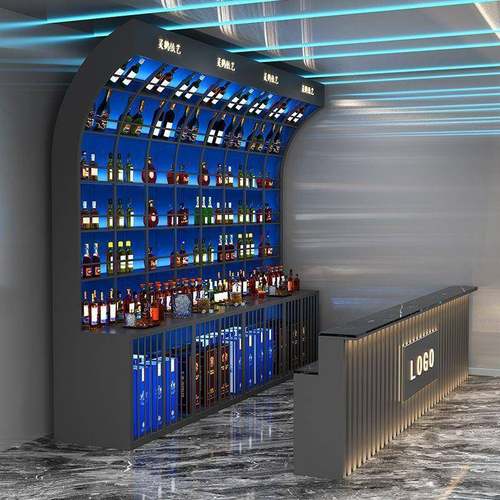 网红创意酒吧酒柜吧台背景展示酒架墙清吧酒馆音乐餐厅酒架置物架
