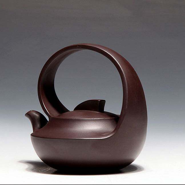 宜兴紫砂壶茶具茶道名家文玩茶器陶器传手工原矿老紫泥曲壶提梁壶
