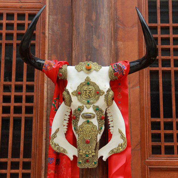 精选包铜牦牛头骨装饰工艺品公司办公室墙面壁饰挂件别墅玄关壁挂