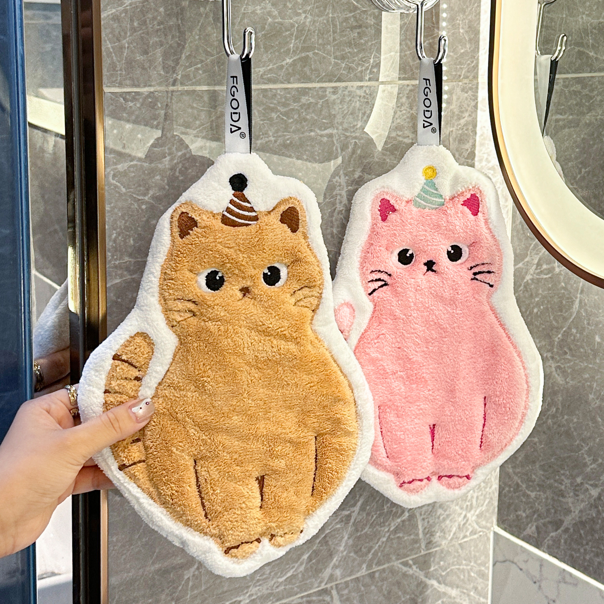 可爱擦手巾可挂式吸水p加厚不掉毛小方巾厨房家用速干搽手巾小毛