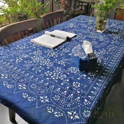 南通地理标志产品纯手工蓝麒麟蓝印花布blue calico西餐桌布