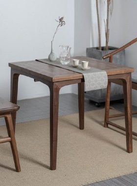 新中式四方桌黑胡桃木实木茶书桌棋牌餐厅阳台小户型八仙桌