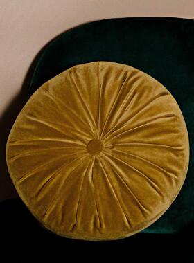 黄色覆古天鹅绒靠垫斯堪的纳维亚现代无障碍豪华圆枕法国加厚蒲团