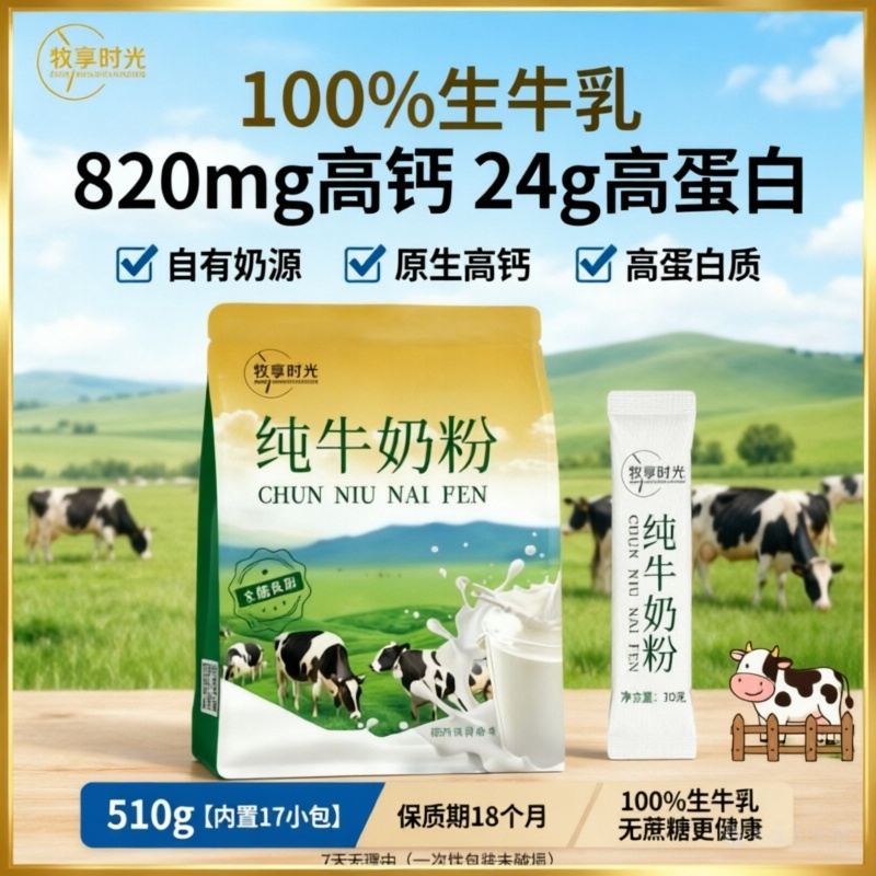 奶粉内蒙古纯牛奶全脂中老年儿童冲饮早餐无蔗糖营养学生高钙成人