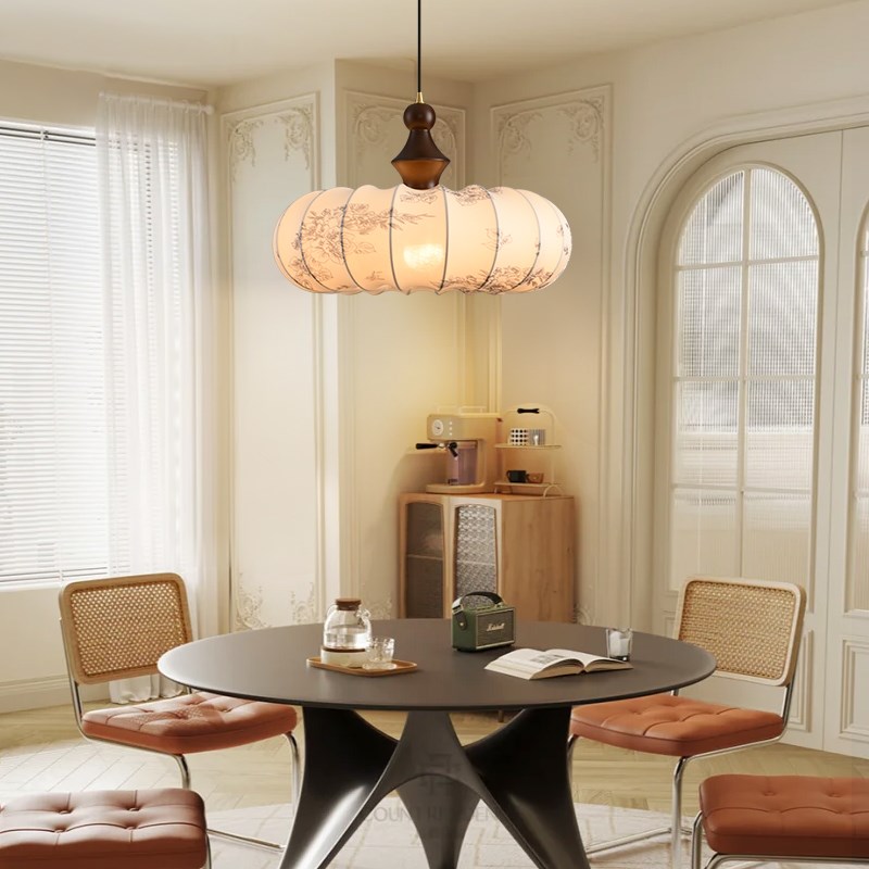 法式中古风餐厅灯2025新款新中式禅意吧台M餐桌吊灯创复古布艺灯