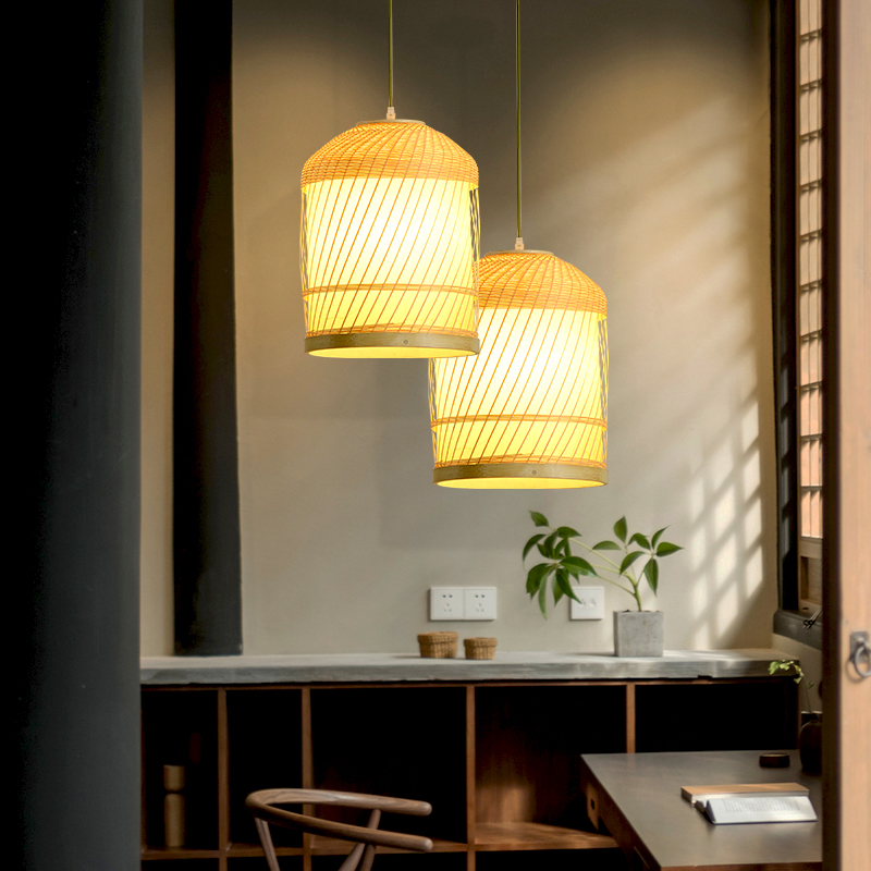 竹灯竹编灯笼吊灯中m式餐厅民宿日式榻榻米创意竹子灯竹艺灯罩灯
