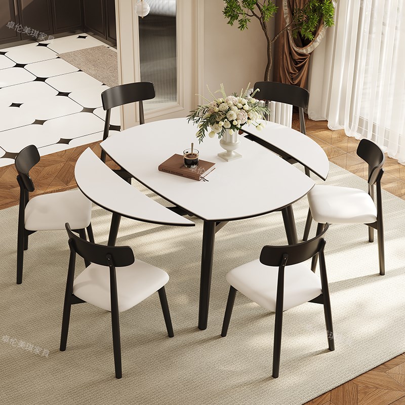 方圆两用岩板餐桌家用实木可变圆桌F折叠伸缩小户型现代简约圆餐