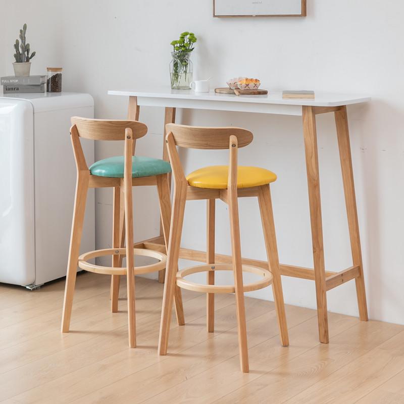 全实木长条桌子酒吧椅高脚凳靠墙隔断吧I台桌家用阳台简约桌椅组