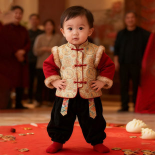 男童拜年服周岁男宝礼服冬装新中式唐装小少爷婴儿生日抓周宴衣服