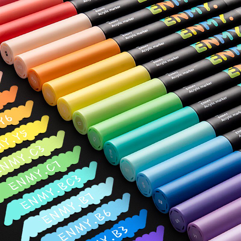 Enmi小黑盒子直线型液体丙烯记号笔软头彩笔60色小学生幼儿园绘画
