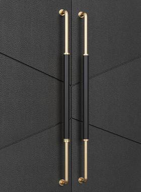 玻璃门拉手性加厚不实锈钢个木门仿汉白玉皮革把手AKS金黑色个性